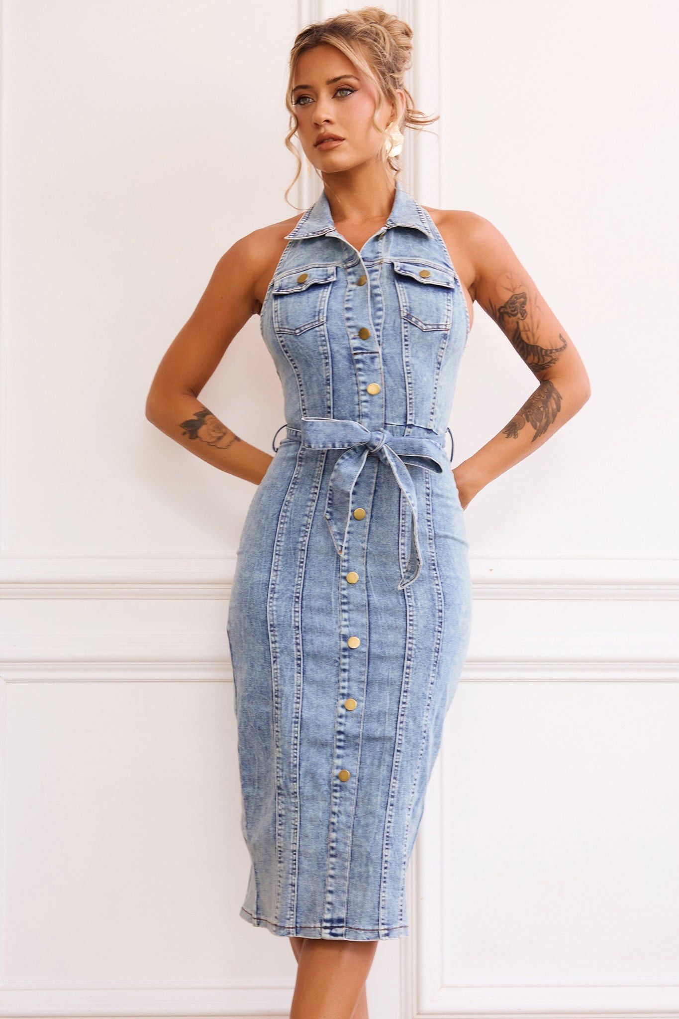 Roadhouse Midi Dress - Washed Blue | Sage and Paige AUS.