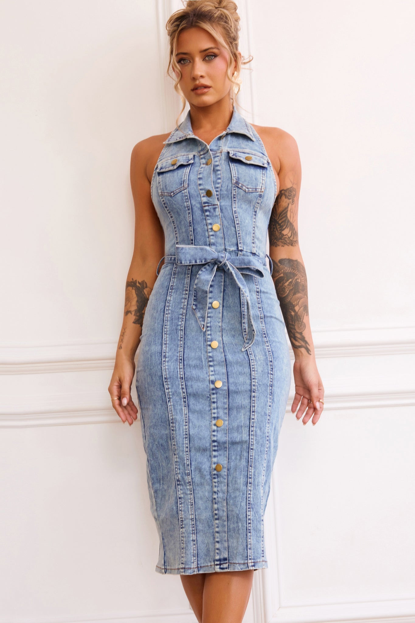 Roadhouse Midi Dress - Washed Blue | Sage and Paige AUS.