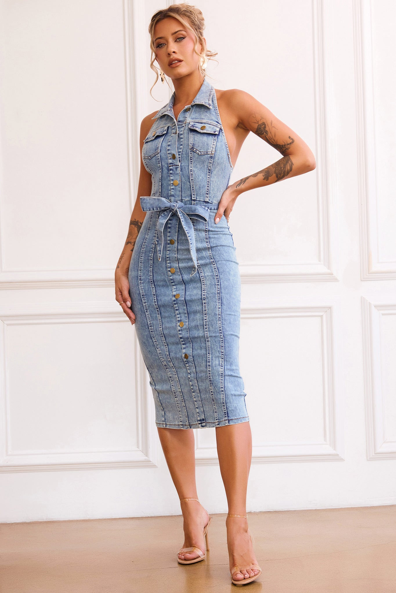 Roadhouse Midi Dress - Washed Blue | Sage and Paige AUS.