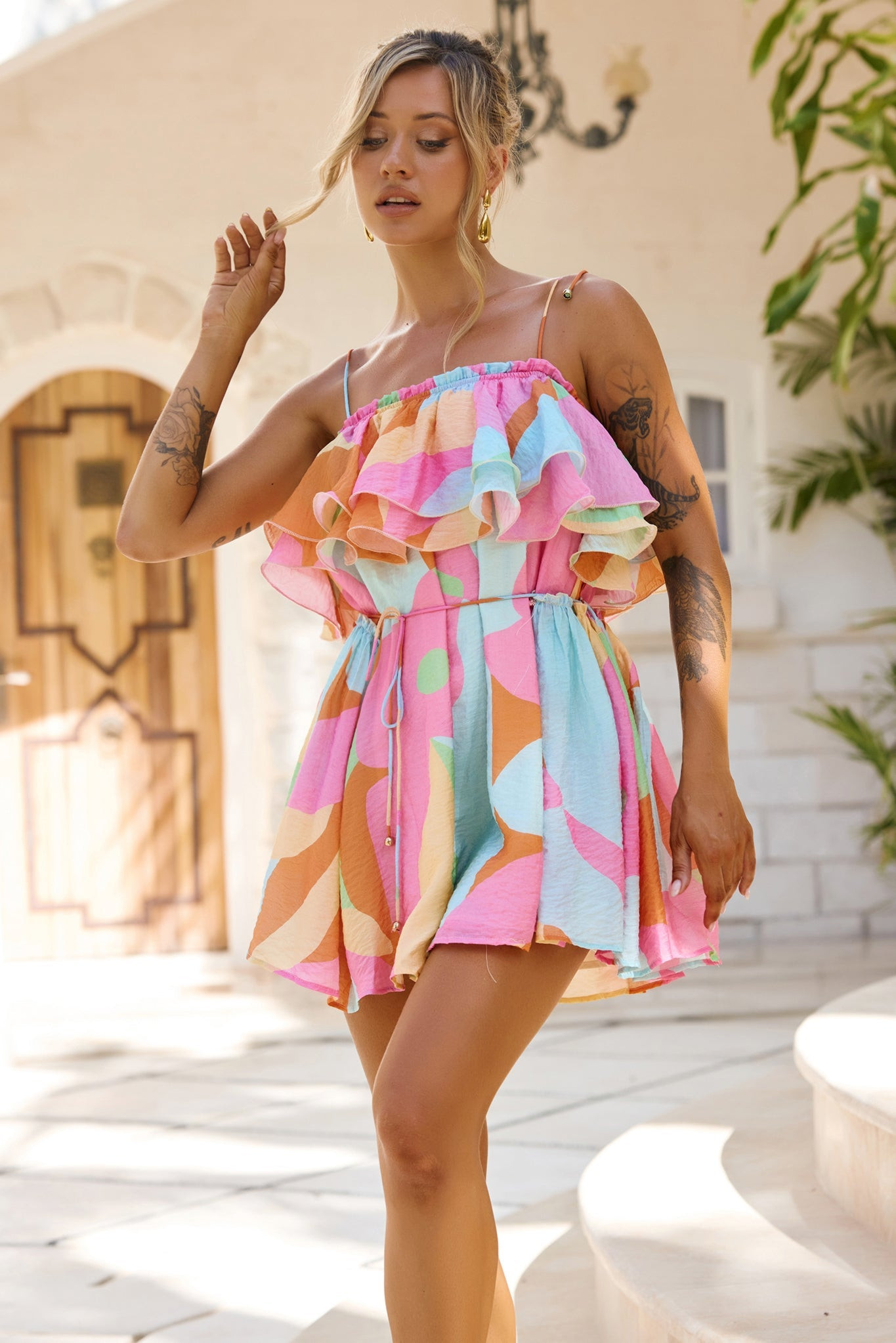 Falling Petals Mini Dress - Aqua Multi | Sage and Paige AUS.