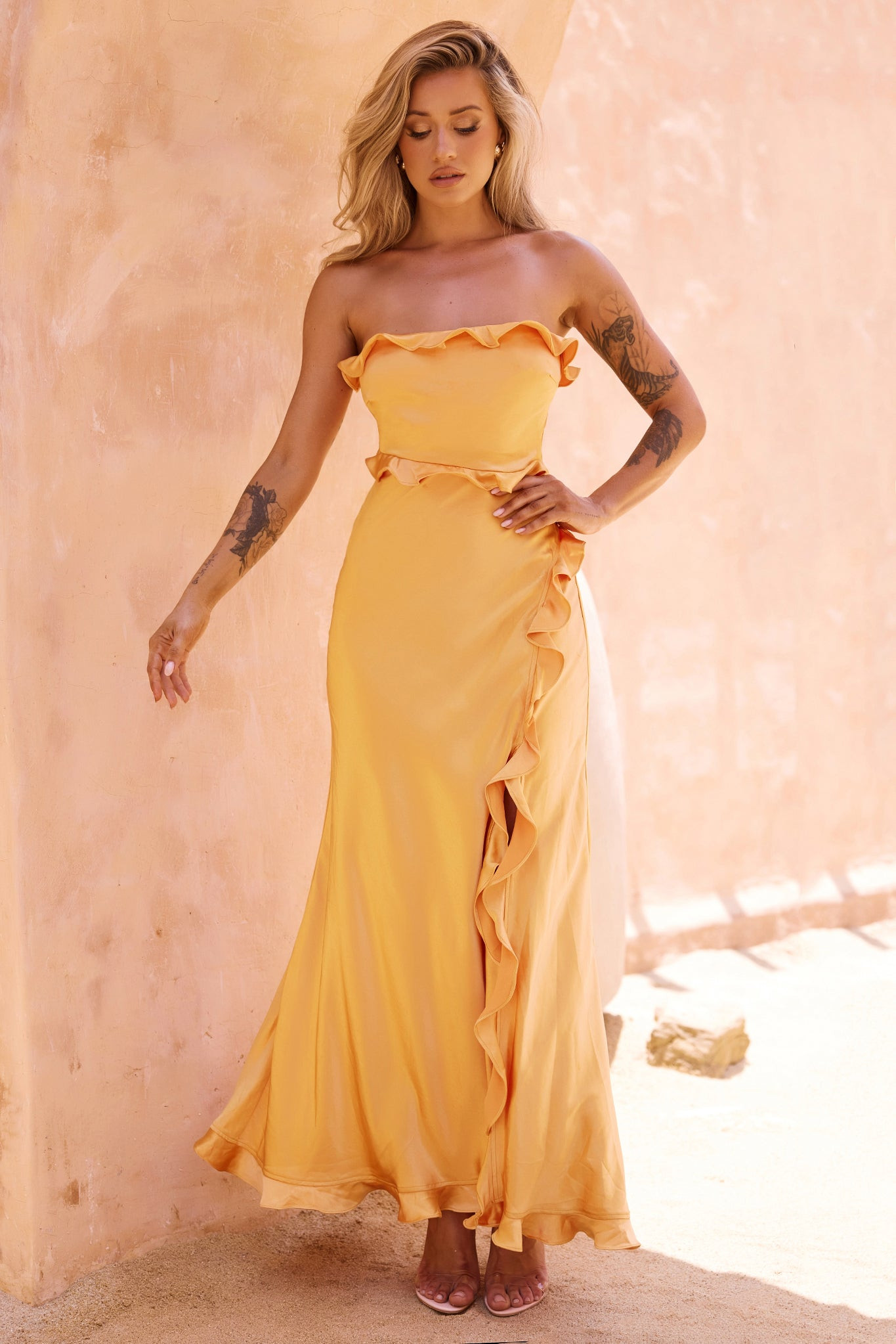 Frill All Up Maxi Dress - Sunset | Sage and Paige AUS.