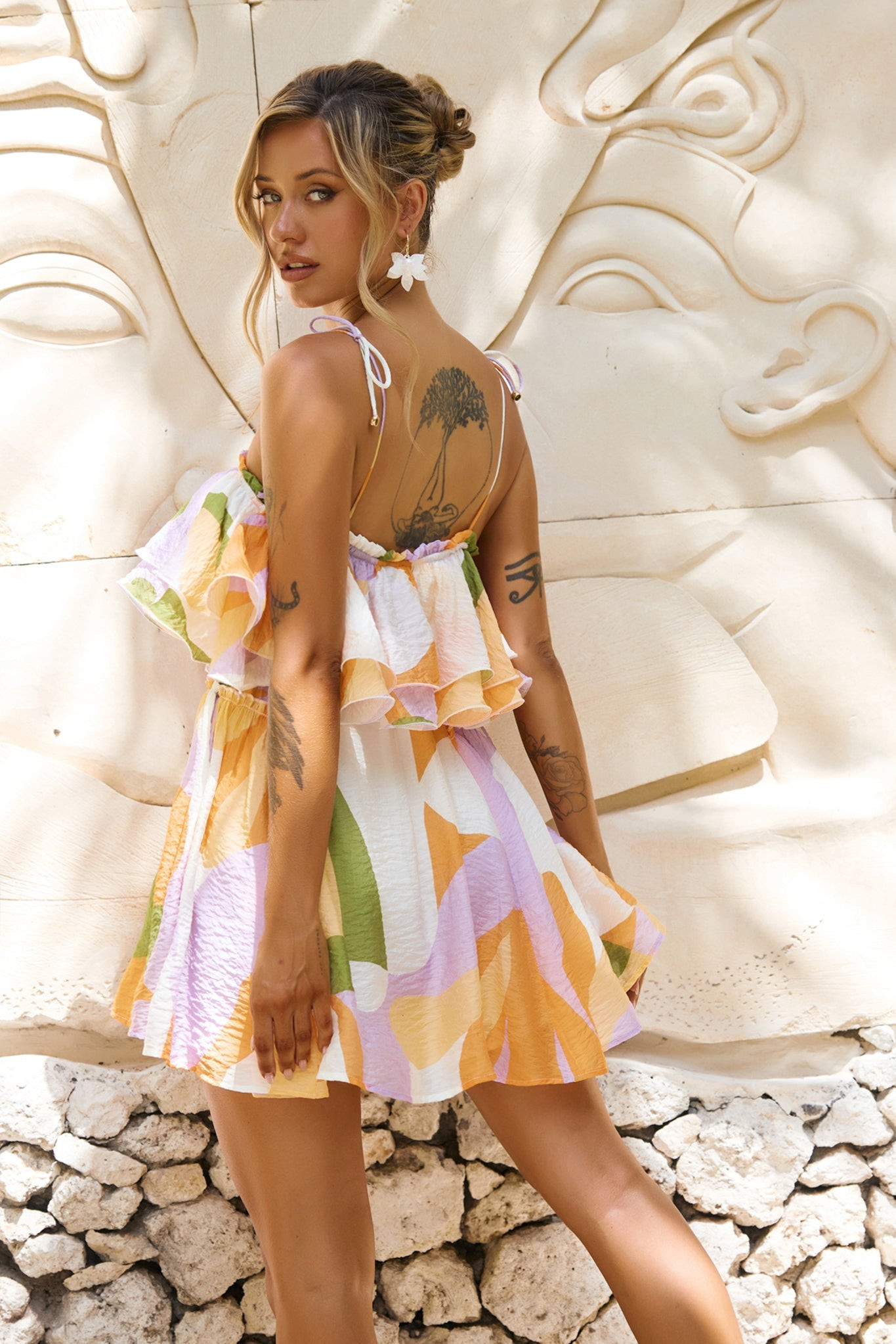 Falling Petals Mini Dress - Yellow Multi | Sage and Paige AUS.