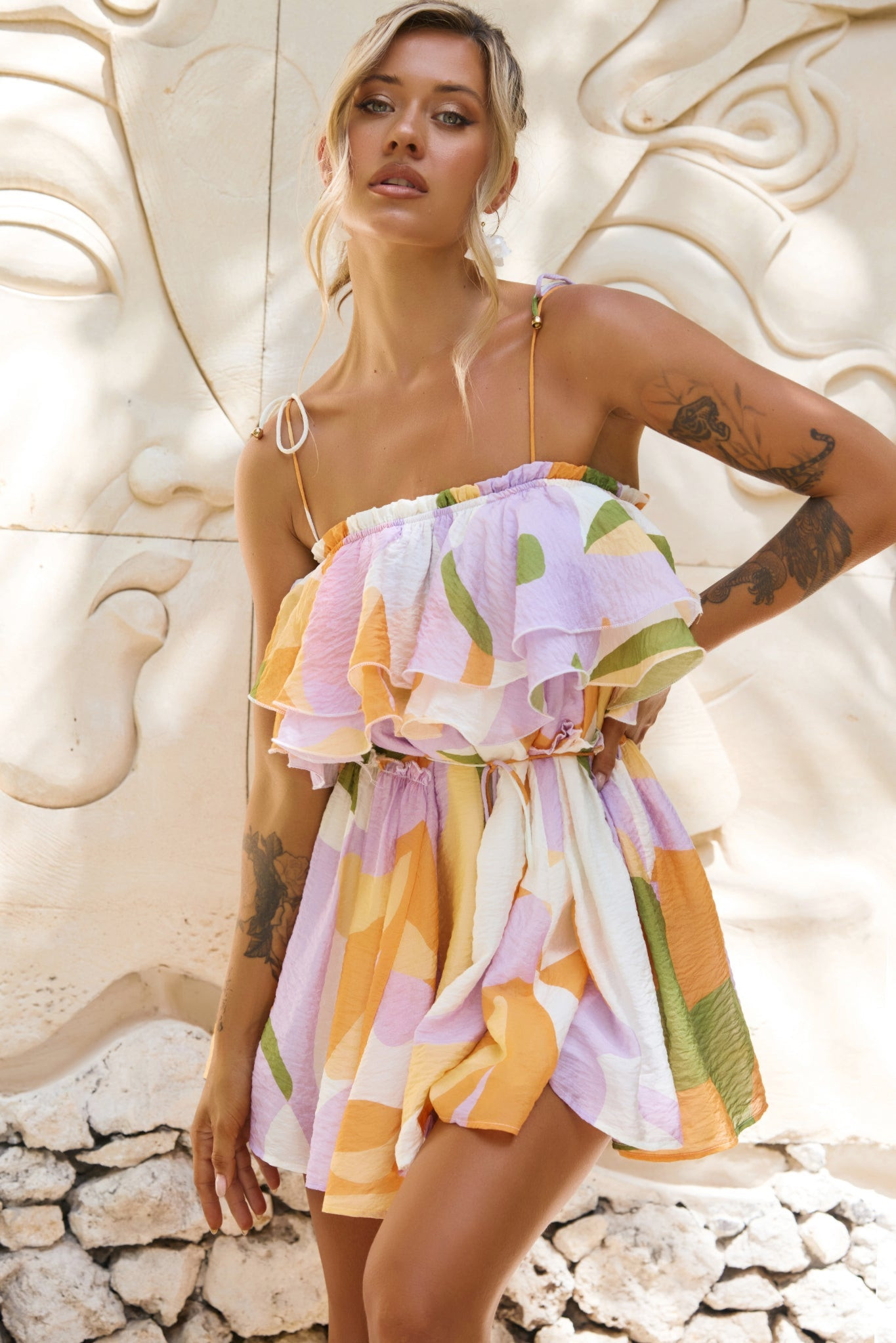 Falling Petals Mini Dress - Yellow Multi | Sage and Paige AUS.