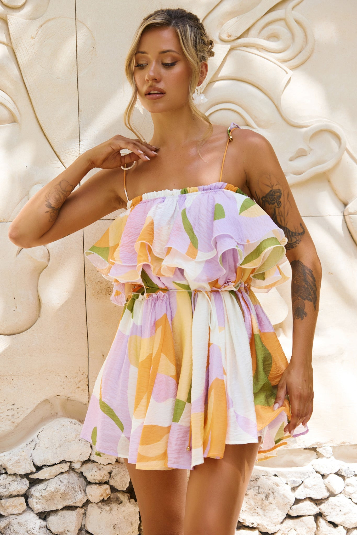 Falling Petals Mini Dress - Yellow Multi | Sage and Paige AUS.