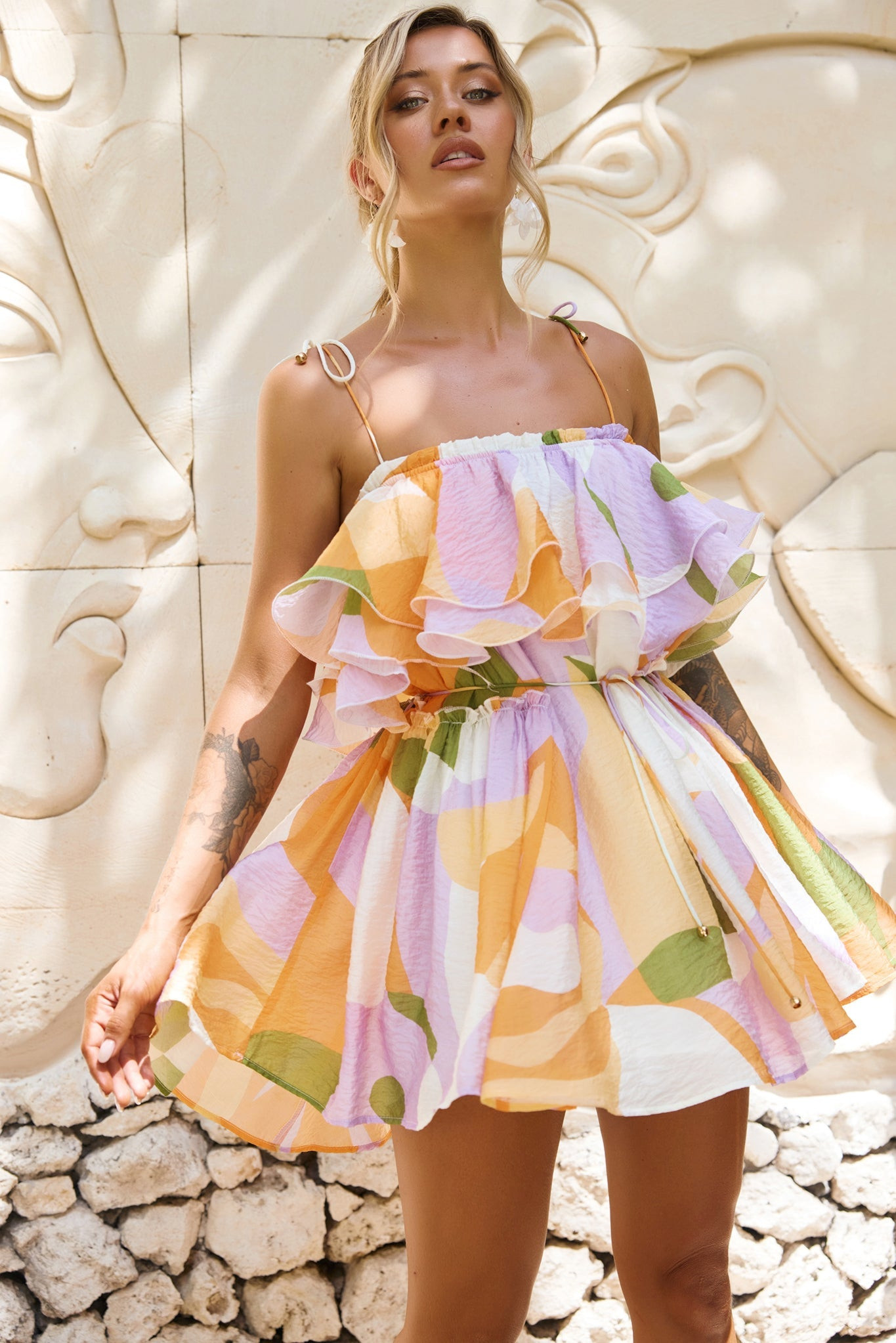 Falling Petals Mini Dress - Yellow Multi | Sage and Paige AUS.