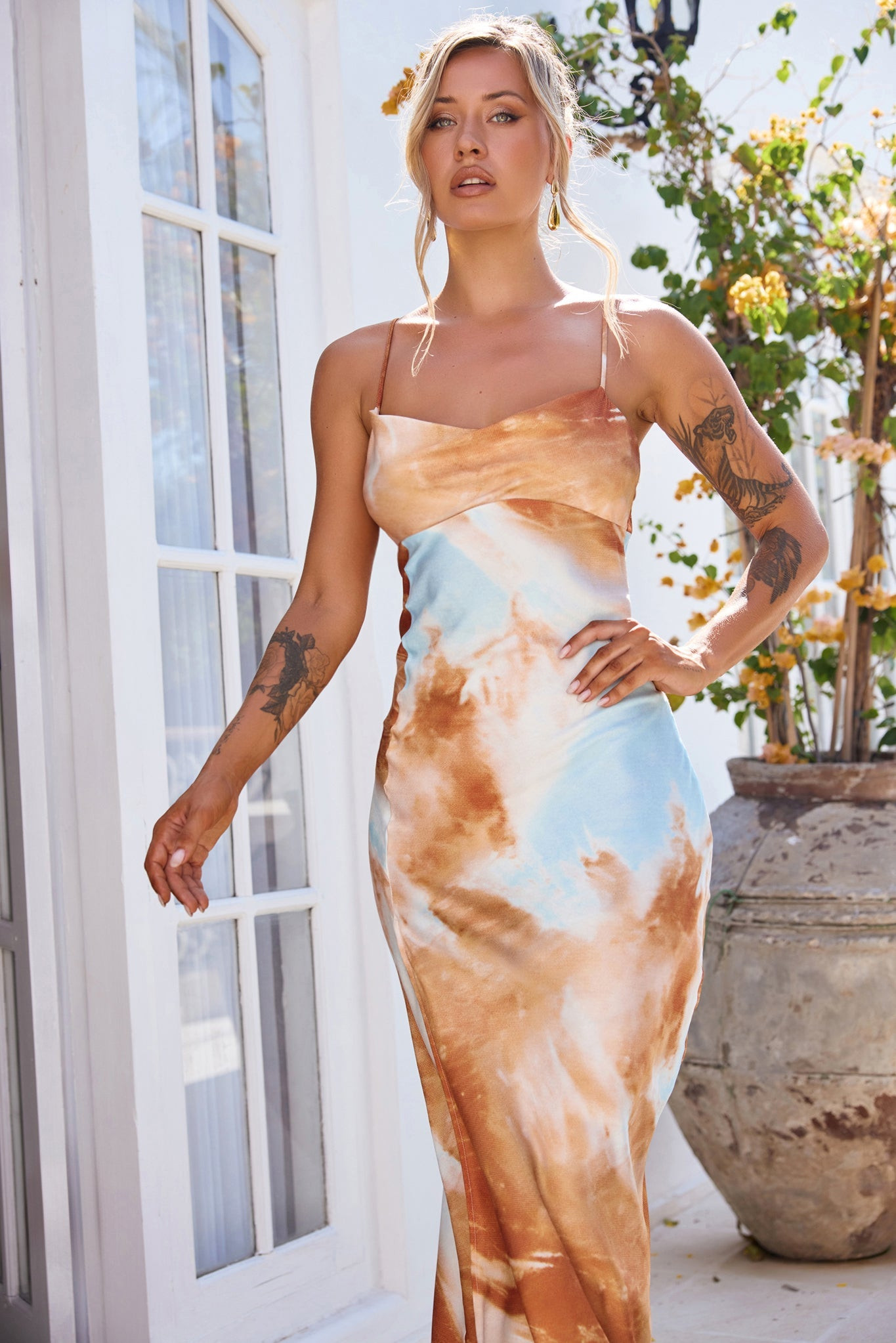 Etta Midi Dress - Orange Blue | Sage and Paige AUS.
