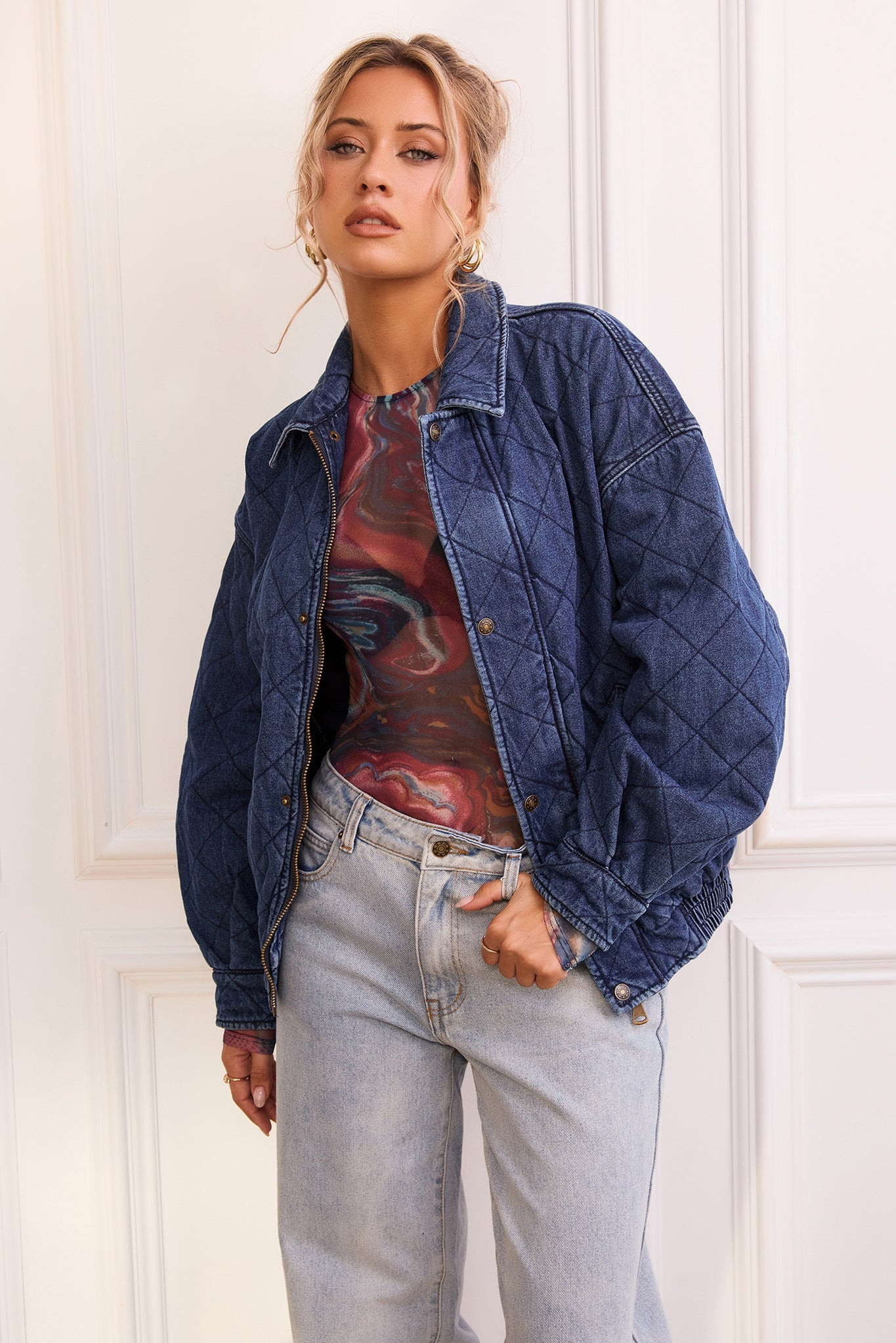 Dream Big Quilted Denim Jacket - Dark Blue | Sage and Paige AUS.