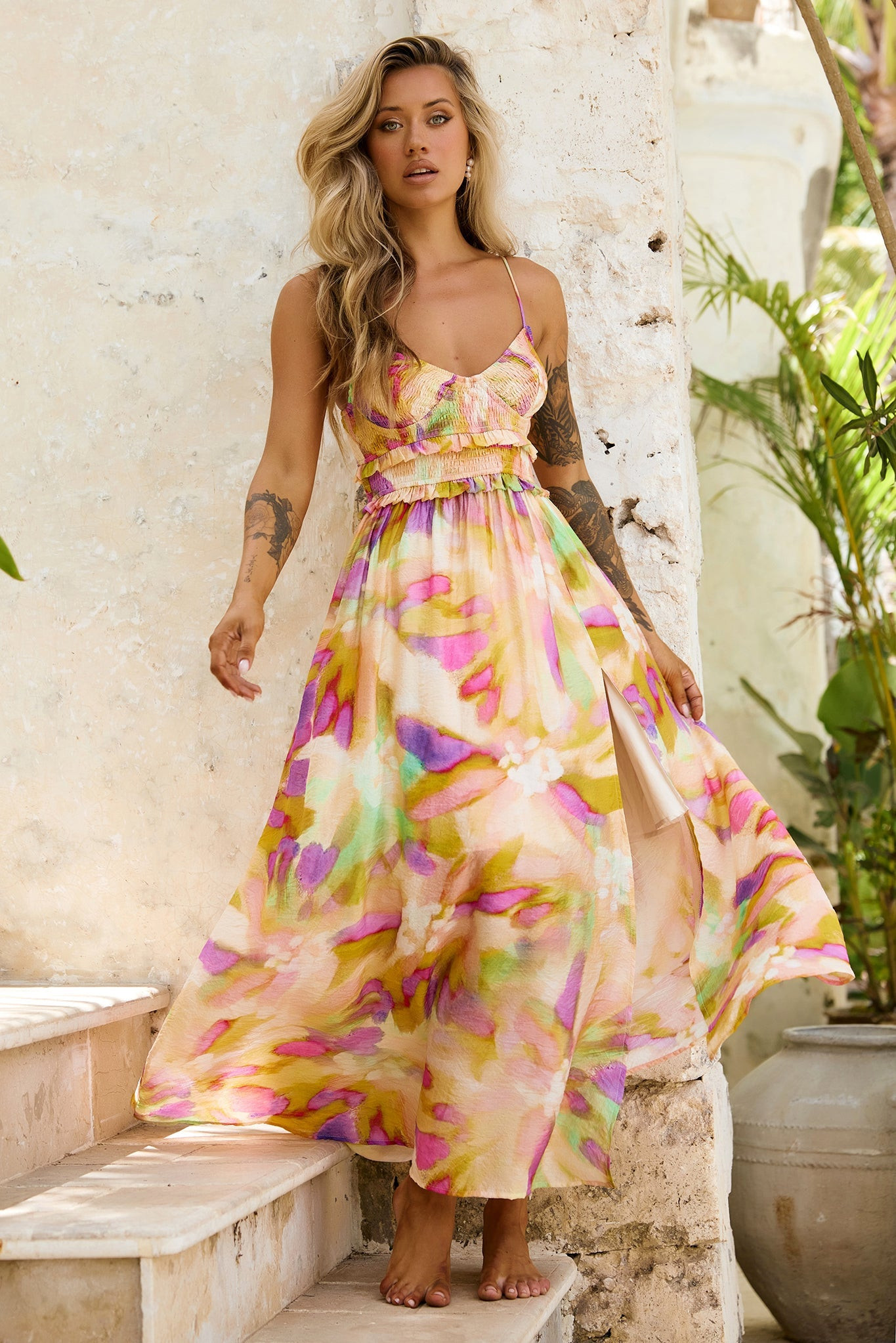 Holiday Hype Maxi Dress - Yellow Multi | Sage and Paige AUS.