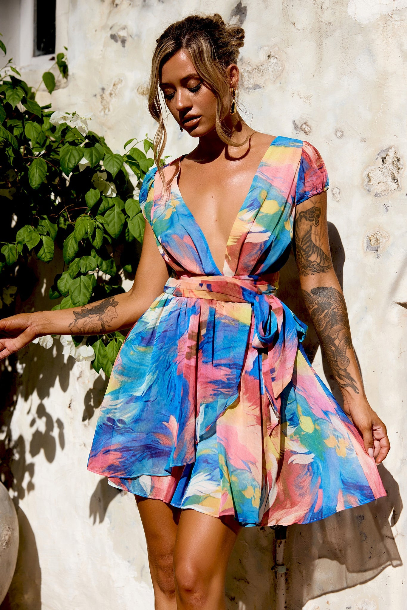Marbella Mini Dress - Blue Multi | Sage and Paige AUS.