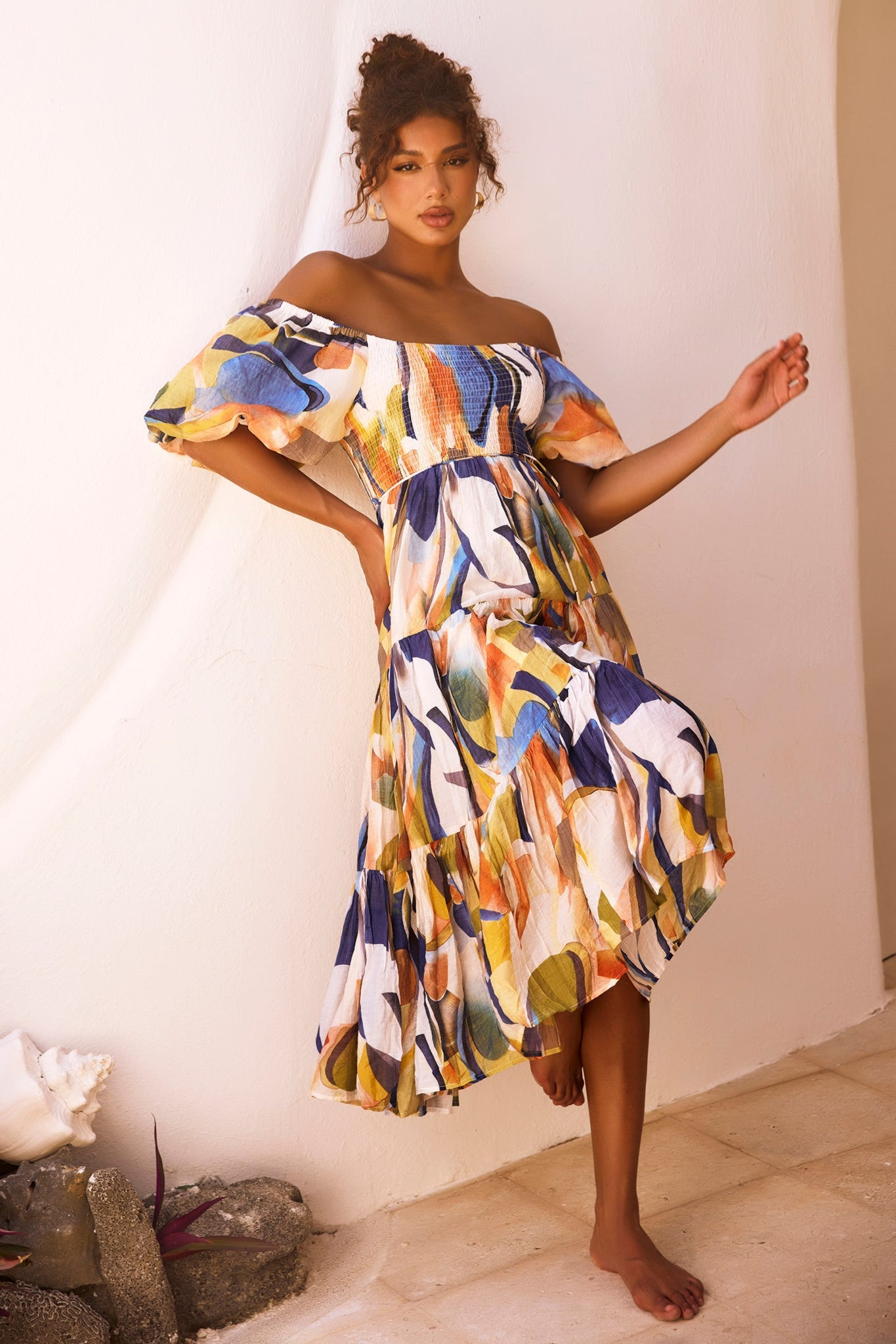 Sunny Spell Midi Dress - Blue Multi | Sage and Paige AUS.