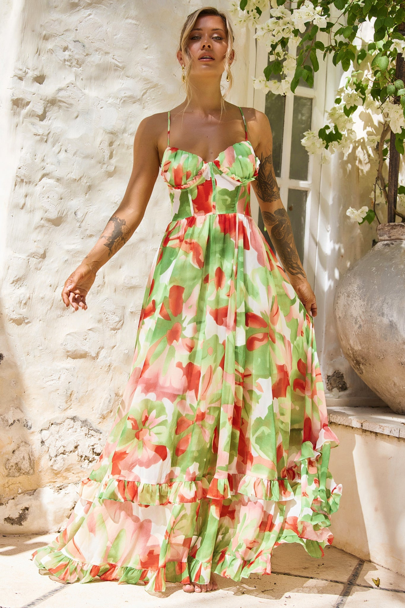 Nightcap Maxi Dress - Green Multi | Sage and Paige AUS.
