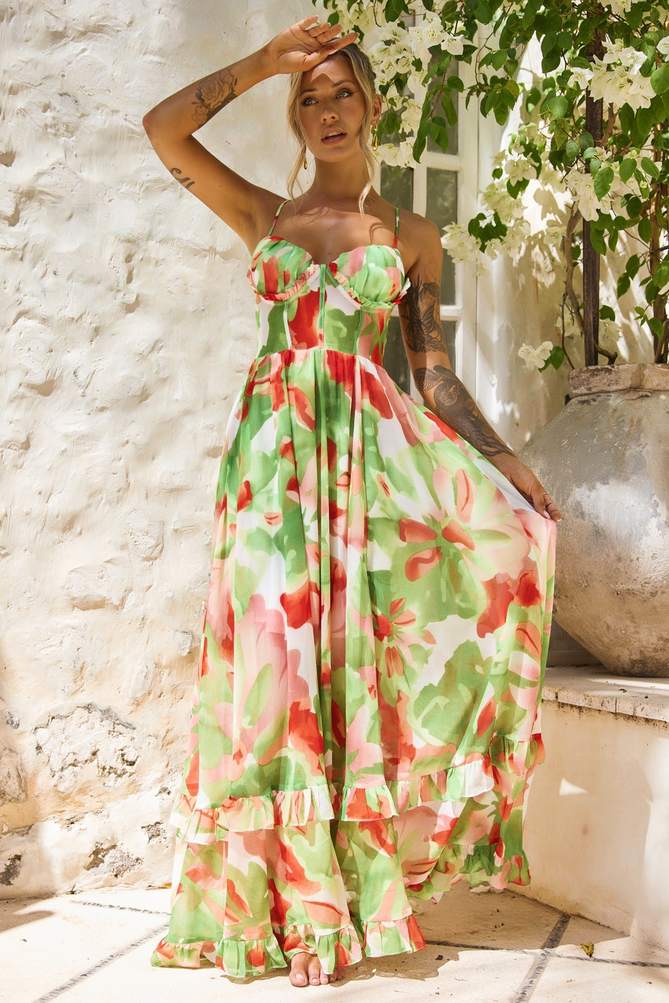 Nightcap Maxi Dress - Green Multi | Sage and Paige AUS.