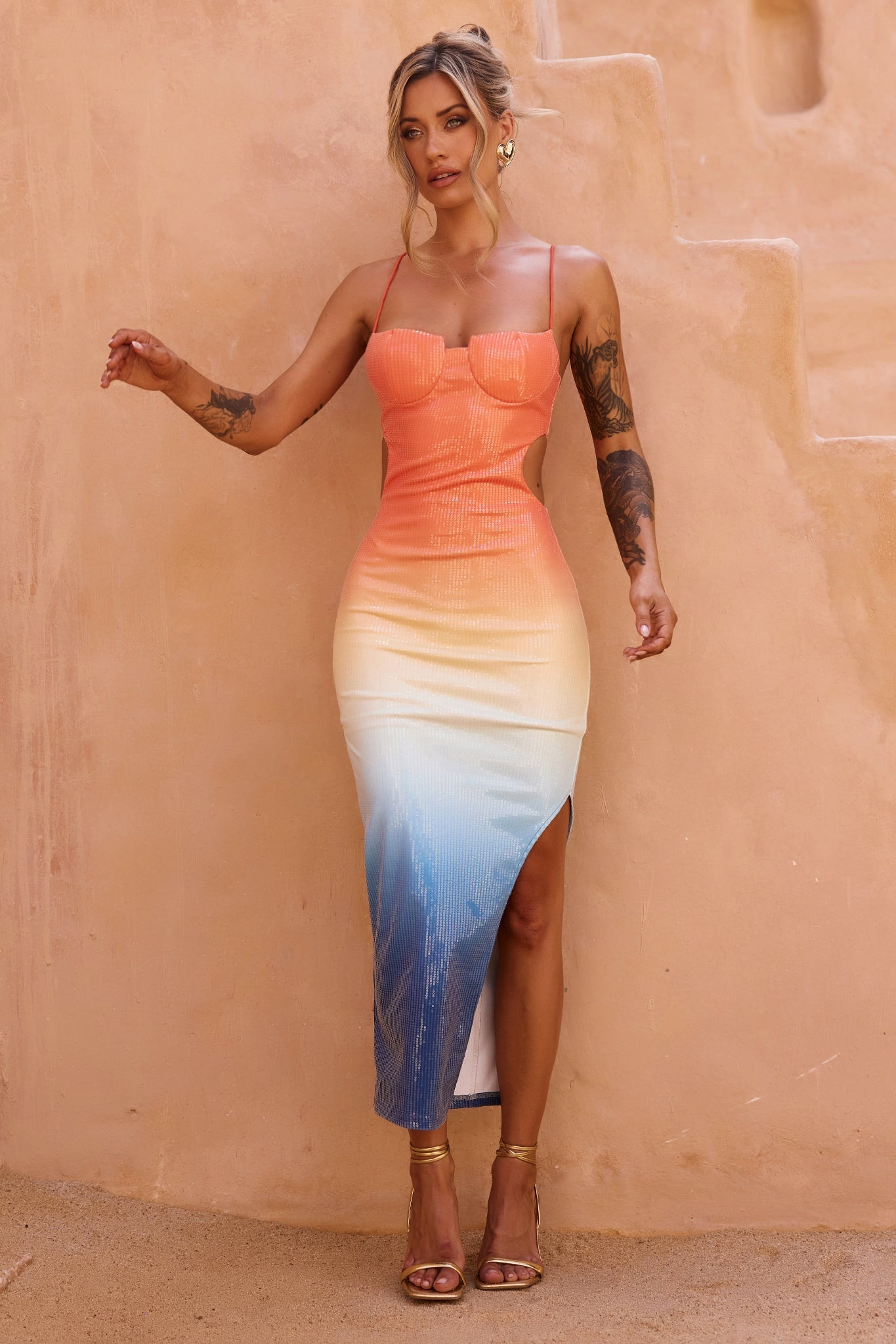 So Lively Midi Dress - Orange Multi | Sage and Paige AUS.