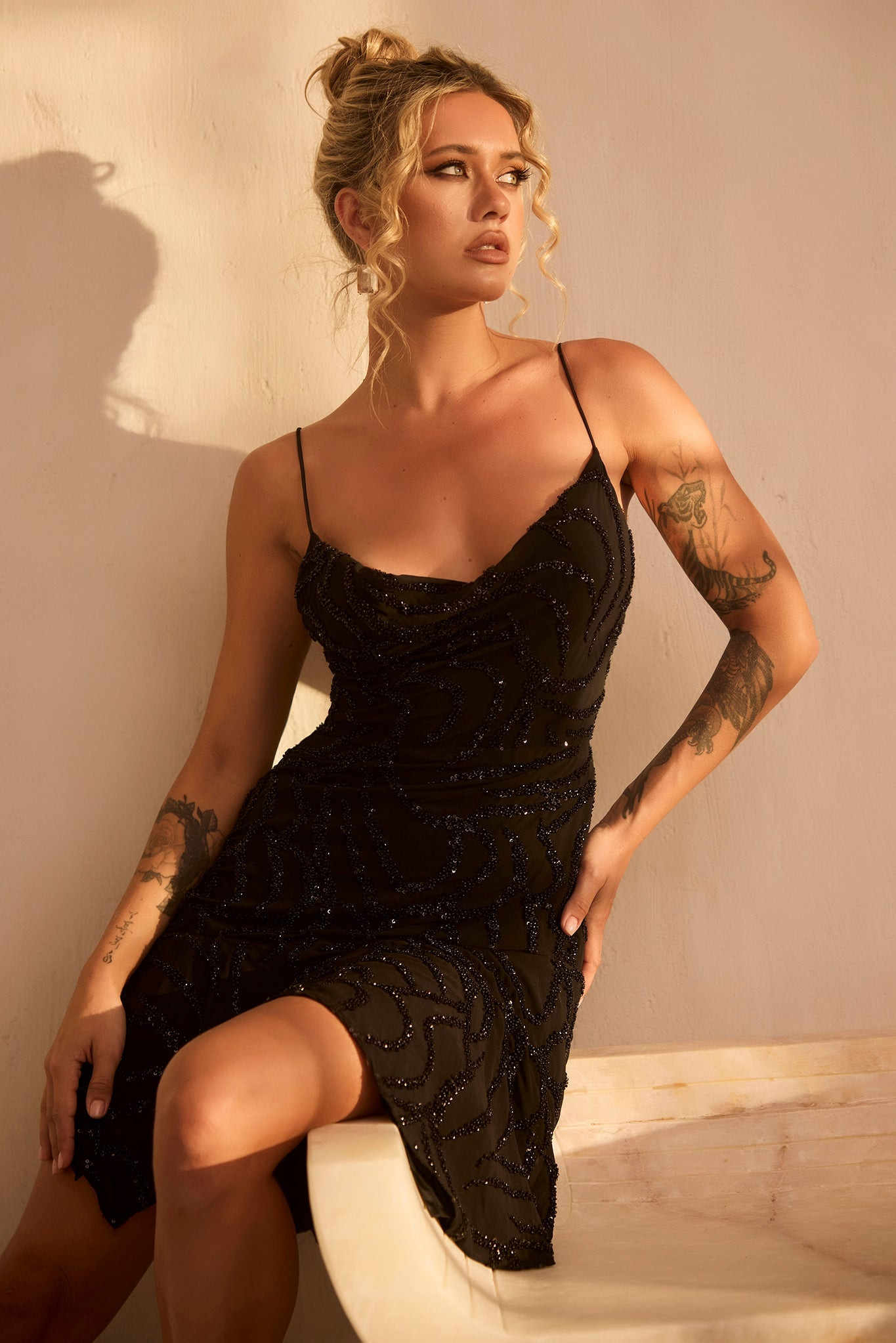 Coconico Beaded Mini Dress - Black |  Sage and Paige USA.
