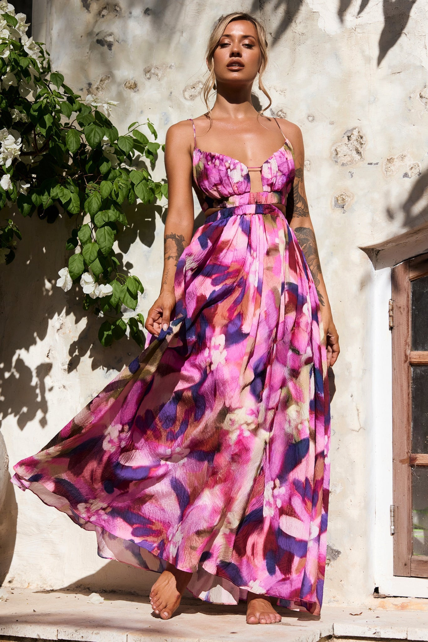 Paradise Bloom Woven Maxi Dress - Purple Multi