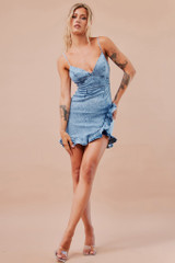 Cross Of Sunlight Mini Dress - Washed Blue | Sage and Paige AUS.