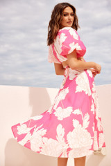 Abstract Flow Midi Dress - Pink Multi | Sage and Paige AUS. Abstract Flow Midi Dress - Pink Multi | Sage and Paige AUS.