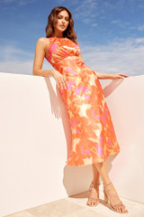 Happy Feelings Satin Midi Dress - Tangerine Multi | Sage and Paige AUS.