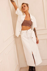 Future Face Denim Midi Skirt - White | Sage and Paige AUS.