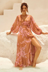 Botanical Blooms Maxi Dress - Tan | Sage and Paige AUS. Botanical Blooms Maxi Dress - Tan | Sage and Paige AUS.