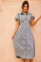 Amber Denim Midi Dress - Washed Blue | Sage and Paige AUS. Amber Denim Midi Dress - Washed Blue | Sage and Paige AUS.