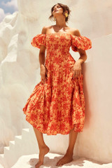 Betty's Garden Midi Dress - Orange Multi | Sage and Paige AUS.