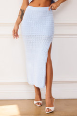 Waves Of Wonder Knit Midi Skirt - Pale Blue | Sage and Paige AUS. Waves Of Wonder Knit Midi Skirt - Pale Blue | Sage and Paige AUS.
