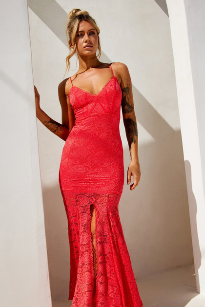 City of Angels Lace Maxi Dress - Red | Sage and Paige AUS.