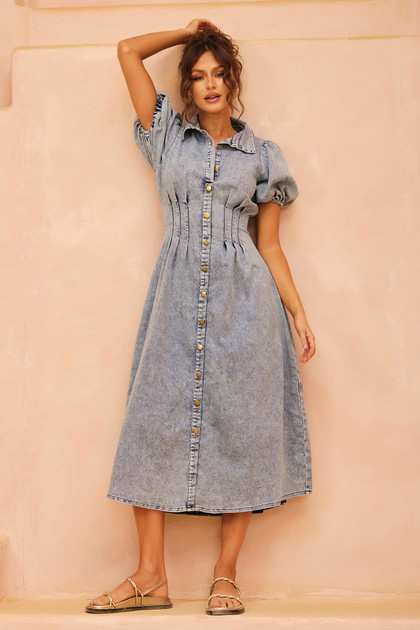 Amber Denim Midi Dress - Washed Blue | Sage and Paige AUS.