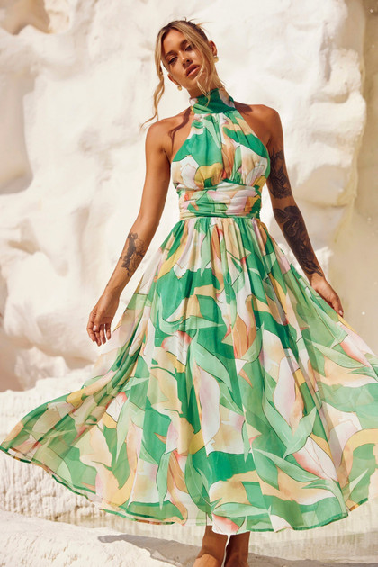 Mullberry Maxi Dress - Green Print | Sage and Paige AUS.