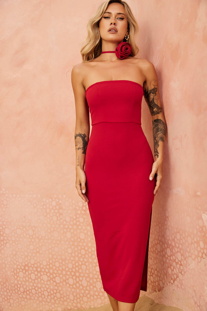 Petite Rosa Midi Dress - Red | Sage and Paige AUS.