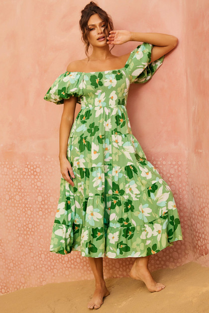 Londyn Midi Dress - Green Multi Londyn Midi Dress - Green Multi