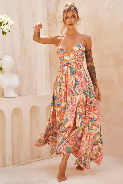 Everywhere Beyond Maxi Dress - Beige Multi | Sage and Paige AUS.