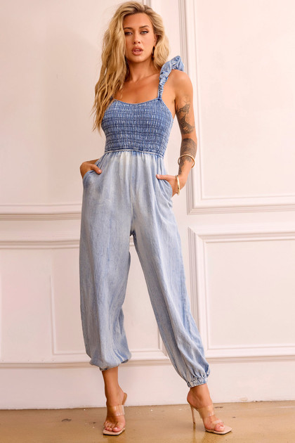 Laters Baby Denim Jumpsuit - Washed Blue | Sage and Paige AUS.