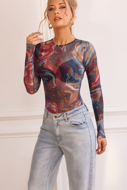 Juniper Bodysuit - Blue Multi | Sage and Paige AUS. Juniper Bodysuit - Blue Multi | Sage and Paige AUS.