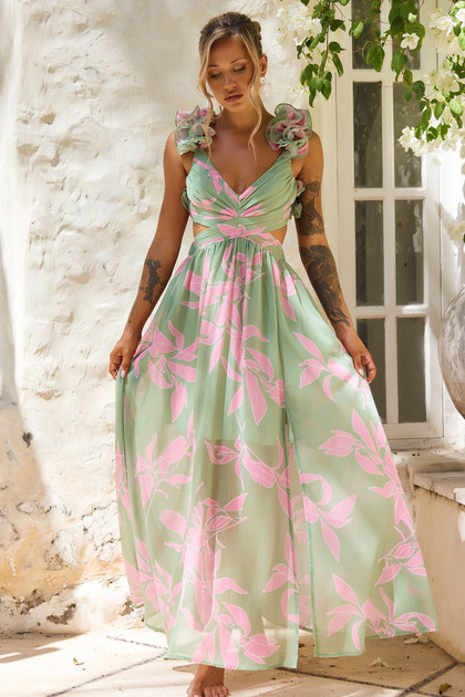 Ethereal Blossom Maxi Dress - Sage Multi | Sage and Paige AUS. Ethereal Blossom Maxi Dress - Sage Multi | Sage and Paige AUS.