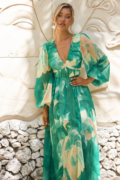 Coastlines Maxi Dress - Green Multi | Sage and Paige AUS.
