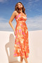Happy Feelings Satin Midi Dress - Tangerine Multi | Sage and Paige AUS.