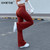 Red Milk Shreds Flared Pants For Women Skinny Casual High Waist Drape Women's Pant 2021 Spring Summer Fashion Trousers Female