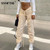 Shirring Long Women's Pants Solid Fashion Streetwear Slacks Pleated Trousers For Girls Drawstring Casual Autumn 2021 Bottom Chic