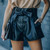 Women's Lace-up Pu Leather Shorts High Waist Wide Leg Short Pockets Elegant Lady Bottoms 2021 Autumn Casual New Fashion Short
