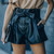 Women's Lace-up Pu Leather Shorts High Waist Wide Leg Short Pockets Elegant Lady Bottoms 2021 Autumn Casual New Fashion Short