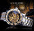 Watch men's fashion casual classic popular skeleton rhinestone manual mechanical watch