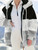 Color Block Hooded Teddy Coat, Casual Zip Up Long Sleeve Winter Warm Outerwear, Women's Clothing