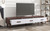 U-Can Modern TV Stand with 3 Drawers Adorned with Embossed Patterns for 65+ Inch TV, Rectangle Entertainment Center with Ample Storage Space for Living Room, Brown+White
