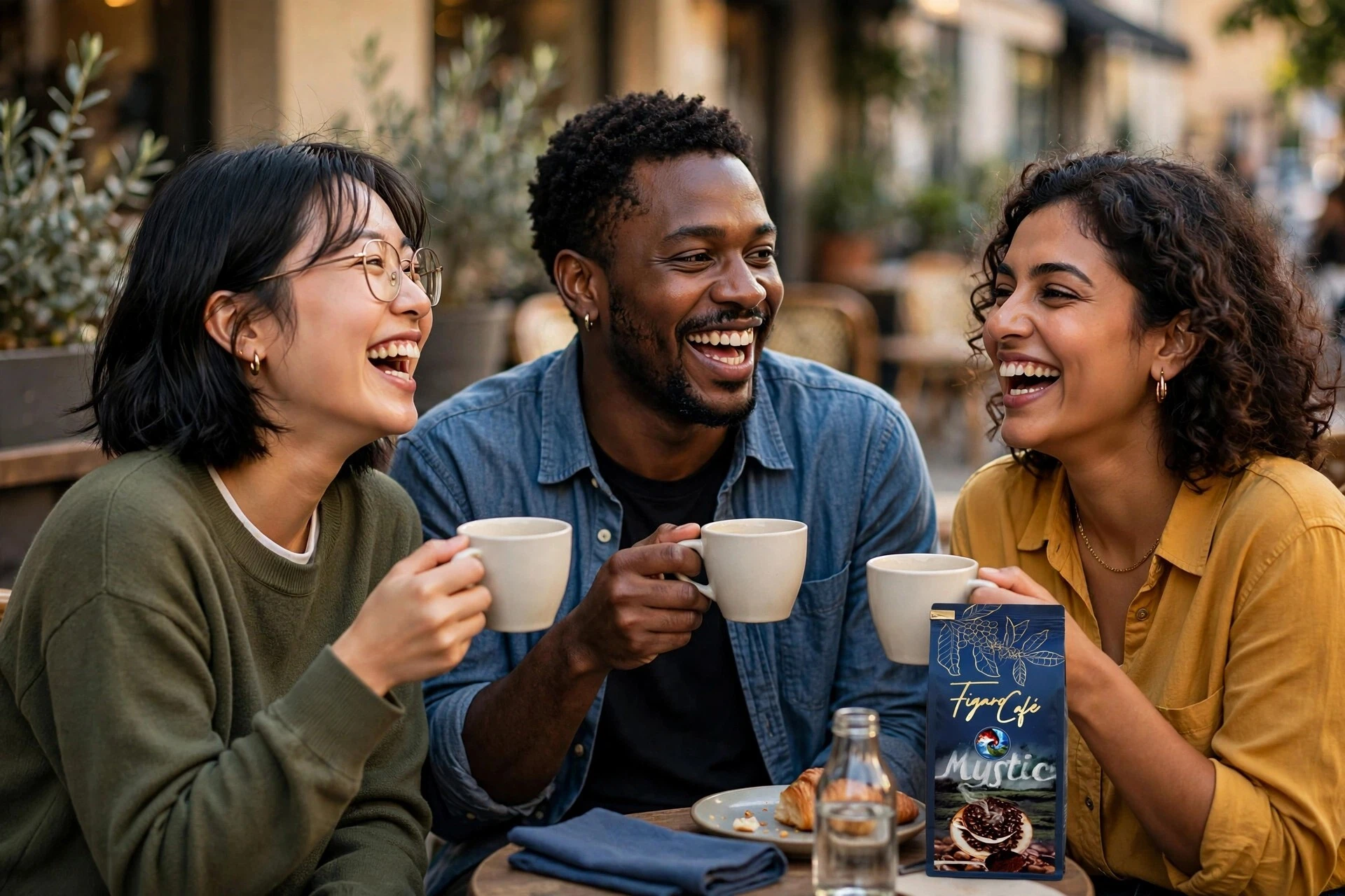 Friends sharing coffee at a cafe