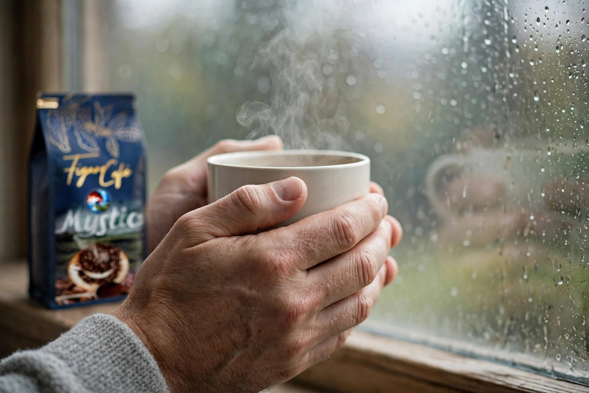 Quiet coffee moment by the window