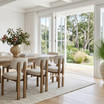 A detailed close up view of the Hartford Oak Timber Dining Table with Stuttgart Chairs.