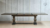 Font angle view of the table fully extended, showcasing its full dining capacity.