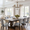 Close-up of Thomas and Hurley Darcy Oak Dining Table showing traditional parquetry pattern.
